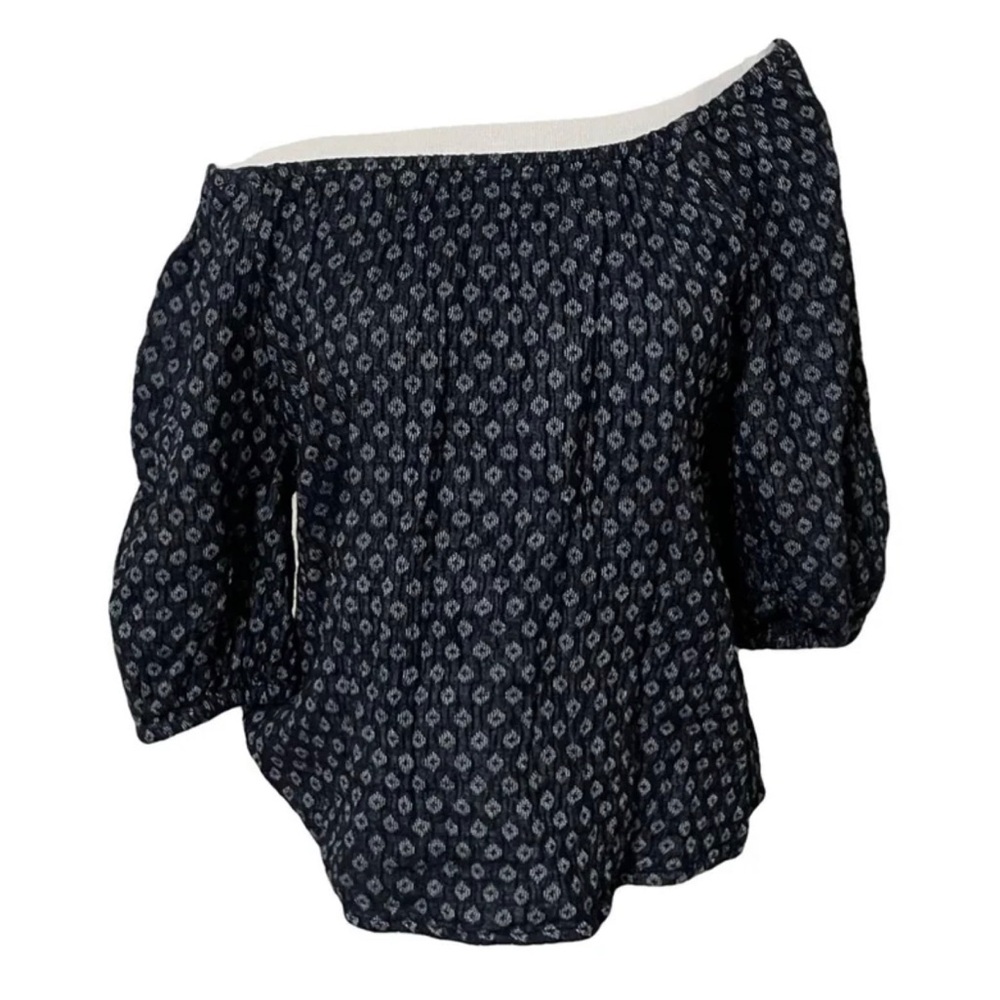 Peasant Blouse Women’s Medium Navy Blue & White